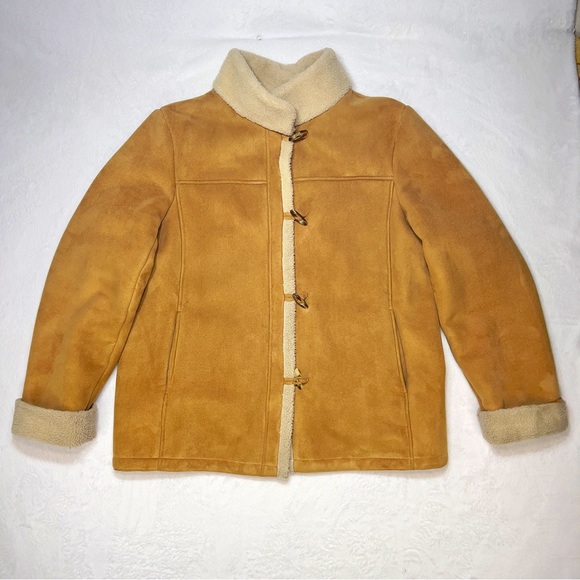 Talbots Women's Faux Shearling Jacket Tan Cream/ Off White Trim Size Large - Picture 2 of 14